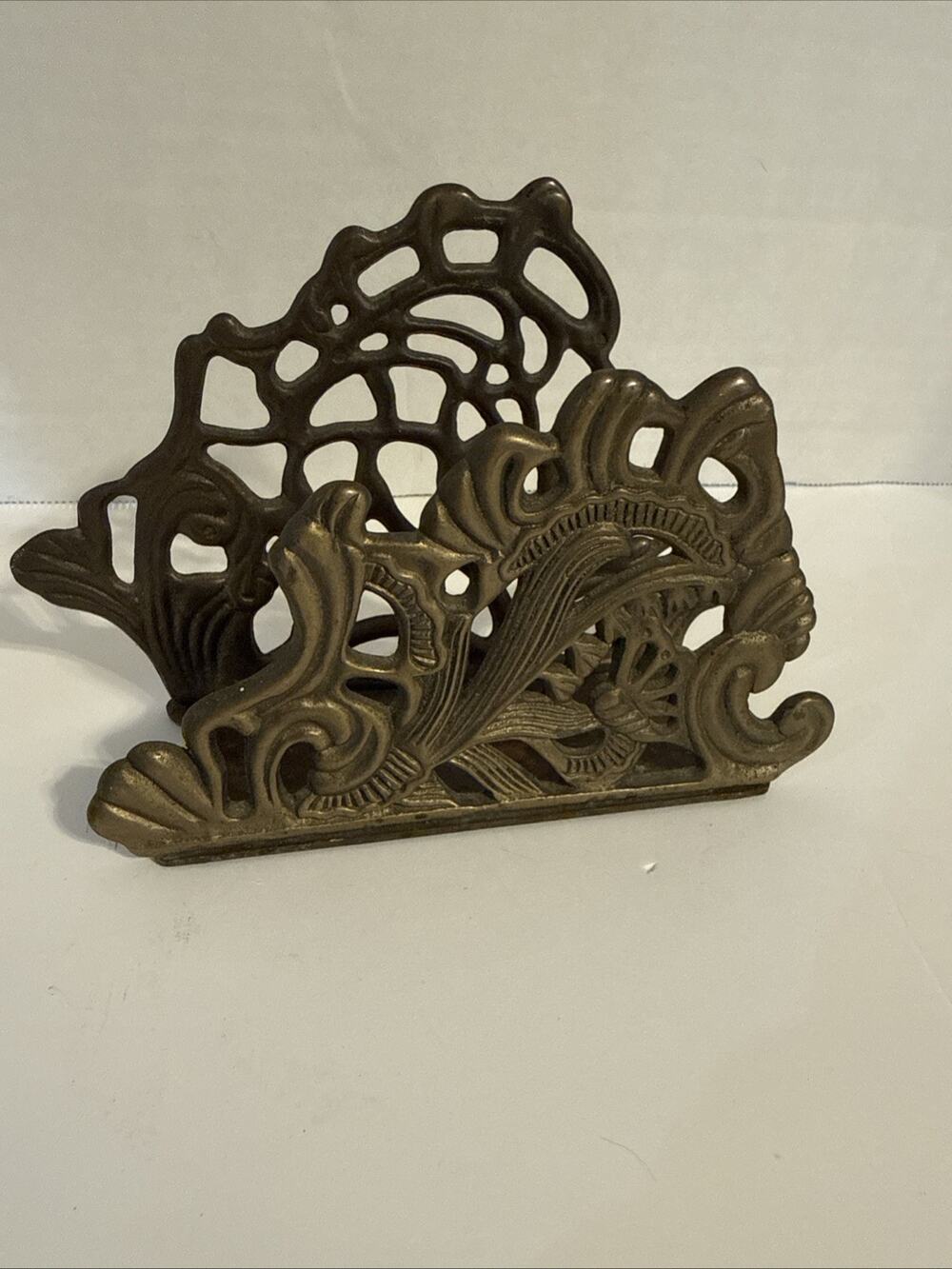 Vintage Napkin/Letter Holder Solid Brass Art Nouveau Ornate Teleflora. 